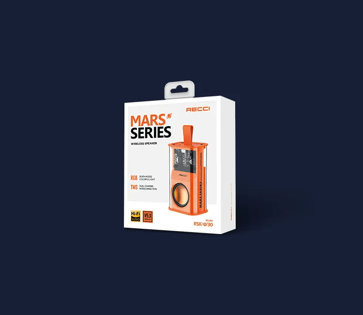 RECCI RSK-W30 Transparent Wireless Speaker with RGB Light- Orange Color