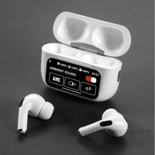 A9 Pro ANC Touch Screen Display Earbuds – White Color
